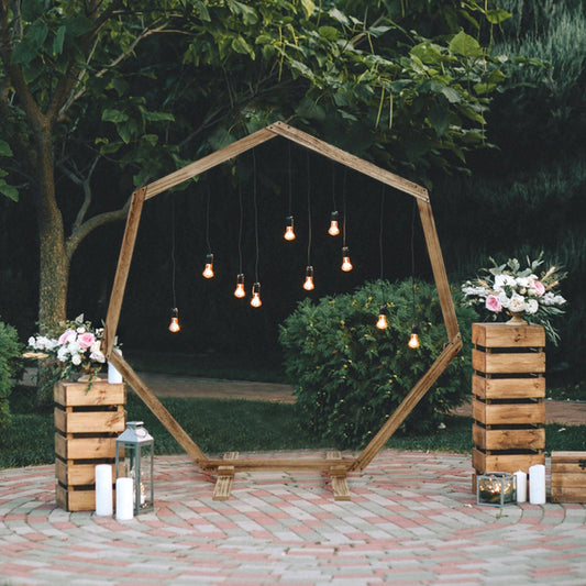 Wooden Wedding Arch, Heptagonal Photo Backdrop Stand 7ft By Efavormart