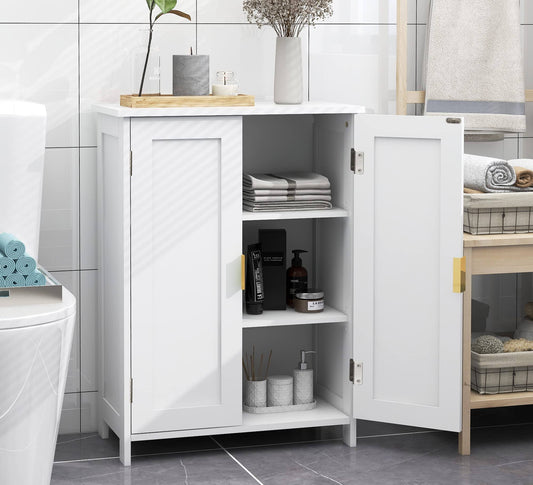 White Bathroom Storage Cabinet,Bathroom Cabinets Freestanding With 2 Doors,Towel Cabinet For Bathroom Floor Cabinet,Restroom Cabinet,Small