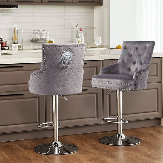 Velvet Barstool Adjustable Lift With Lion Knocker High Back