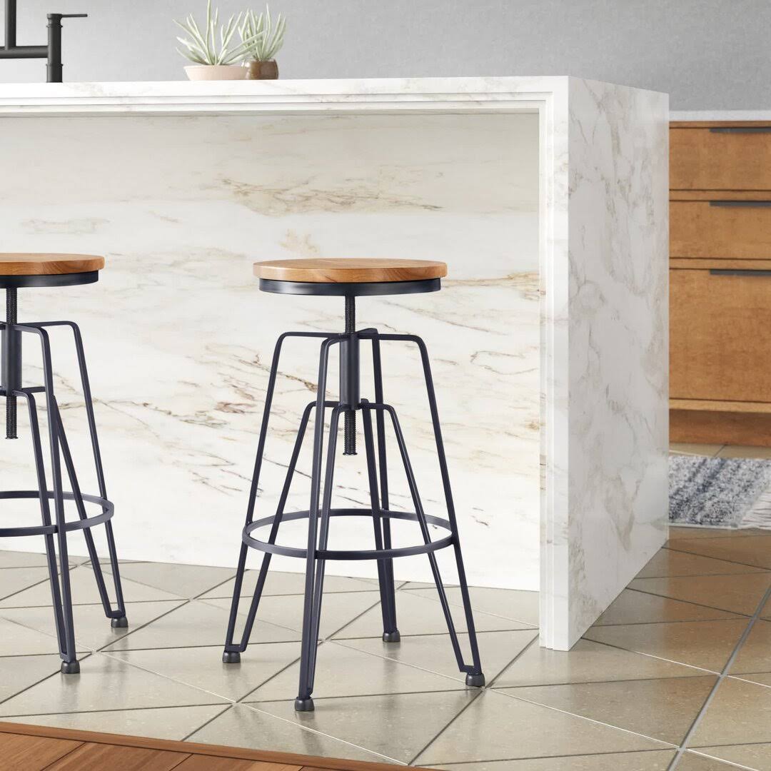 Swivel Solid Wood Adjustable Height Bar Stool Mistana