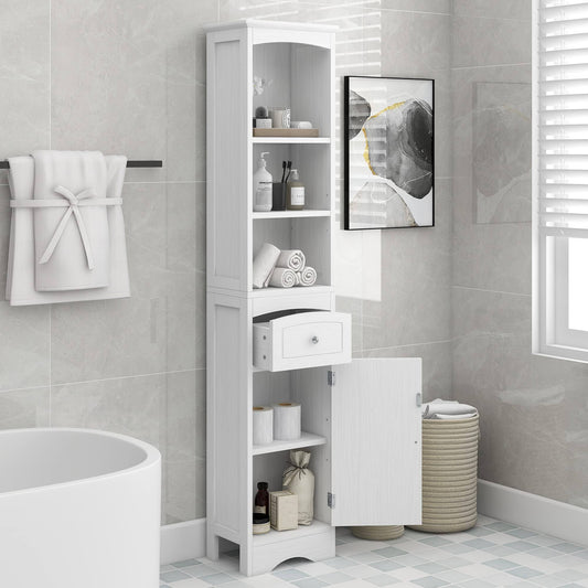 Tall Slim Storage Cabinet, Bathroom Slim Storage Cabinet With Drawers & Doors, Slim Cabinet For Small Spaces, Tall Thin Storage Cabinet,