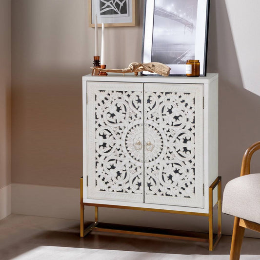 White Flower 2-Door Hollow-Carved Cabinet Willa Arlo Interiors