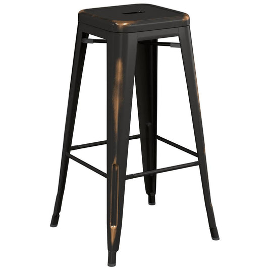 Table & Seating Alloy Series Distressed Copper Stackable Metal Indoor / Outdoor Industrial Barstool With Drain Hole Seat