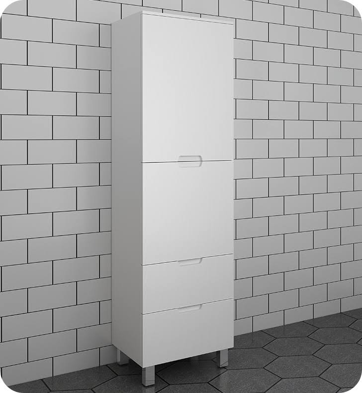 White Bathroom Linen Side Cabinet With 4 Storage Areas, Sku: Fst1040wh