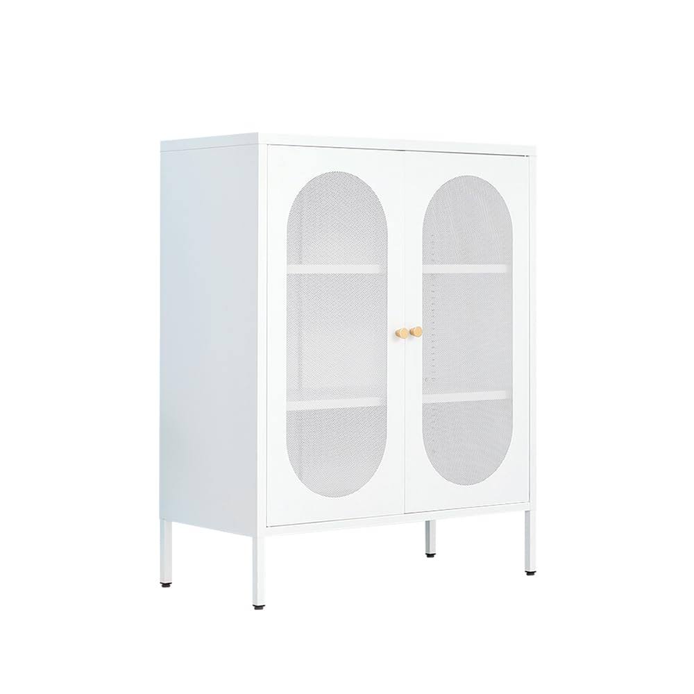 2 Mesh Door Metal Storage Cabinet For Bed Room,Living Room,Home,Hotel,Office,Garage,Kitchen,3-Tier,2 Removable Shelves