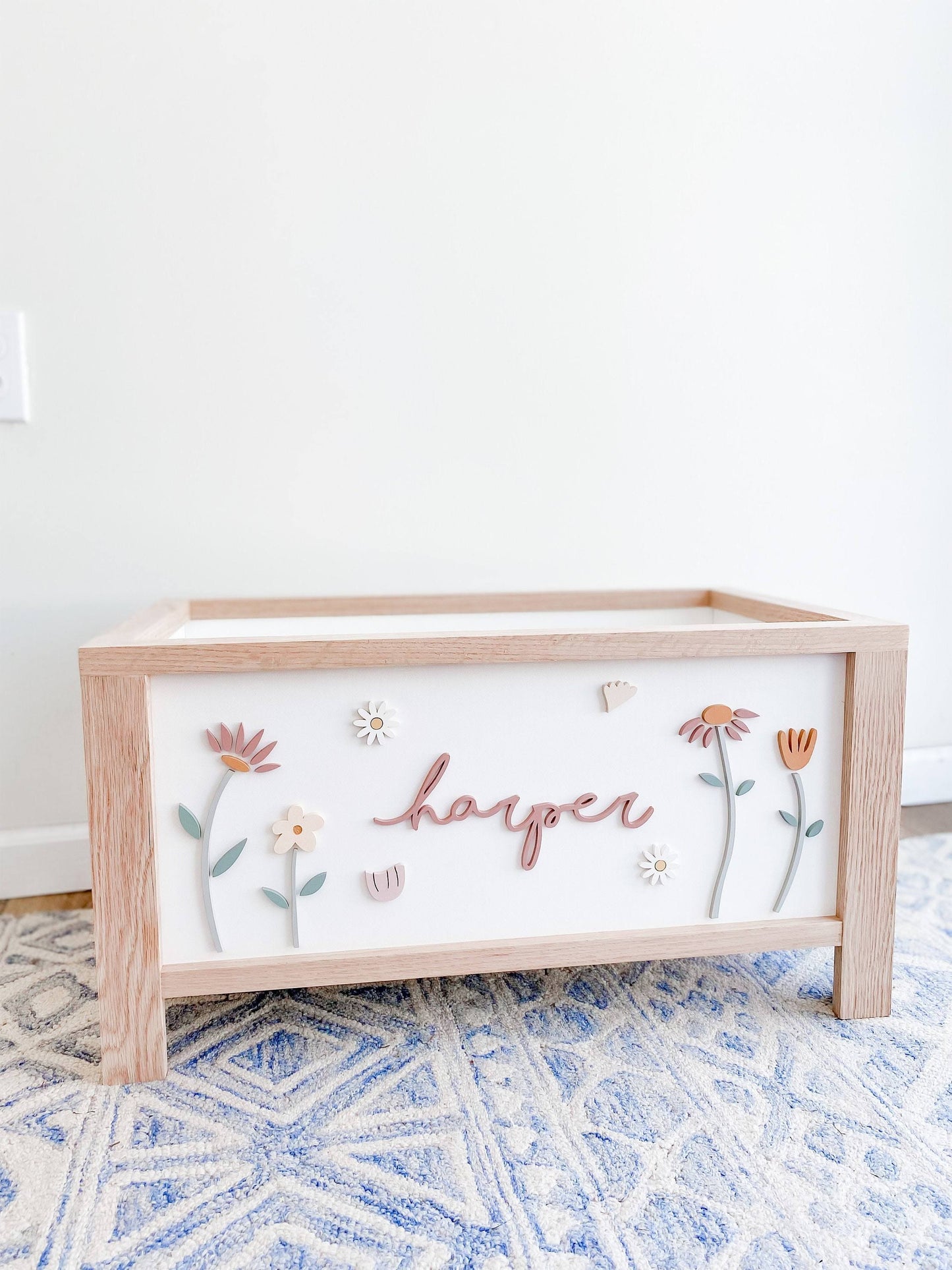 Toy Chest With Name - Girls Room - Toy Storage - Nursery Decor - 1st Birthday - Baby Shower - Flowers - Wildflower Art