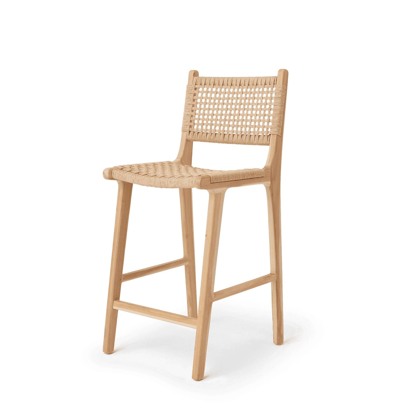 #2 In Paper Cord - Counter Stool - Woven Danish Paper Cord - High-Grade Teak Frame With Neutral Finish - Hati Home