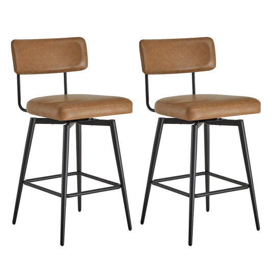 Swivel Counter Stools (Set Of 2), Faux Leather / Saddle Brown