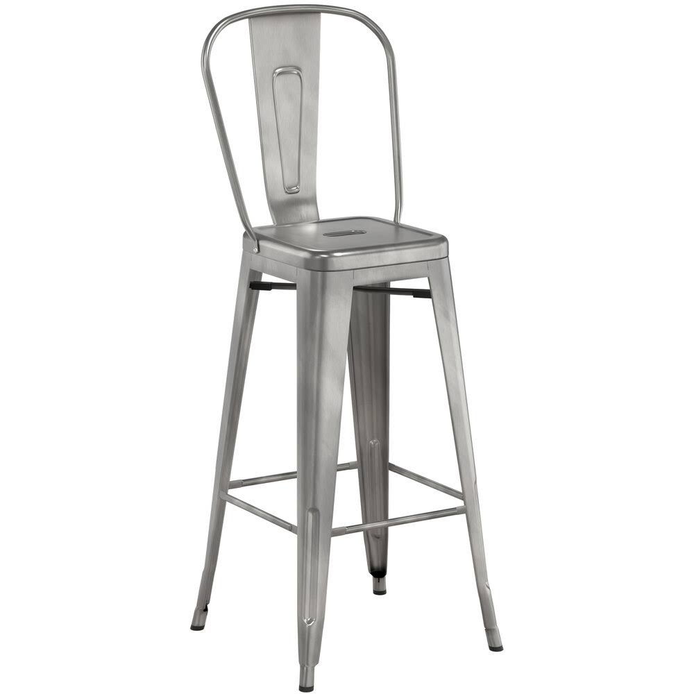 Table & Seating Alloy Series Clear Coat Metal Indoor Industrial Cafe Barstool With Vertical Slat Back And Drain Hole Seat