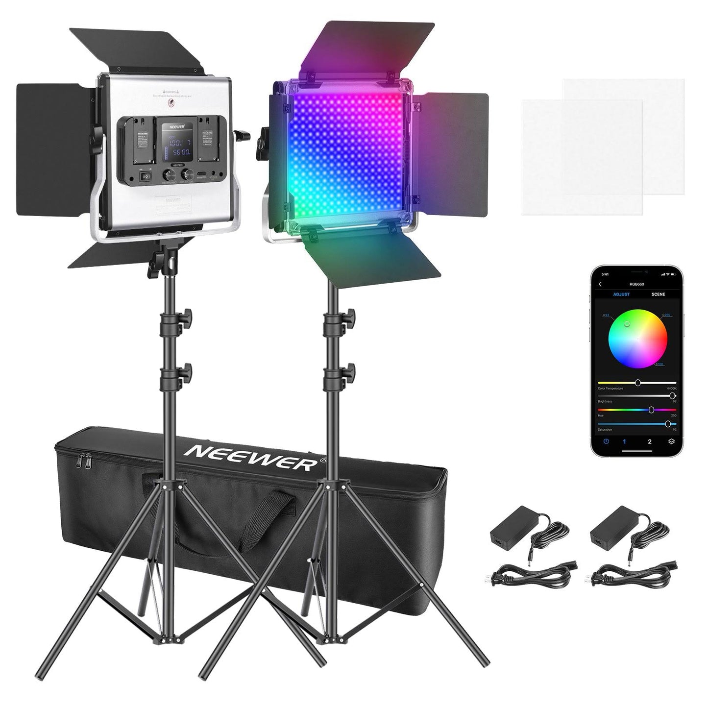 2 Packs Rgb660 Led Video Light Kit - Neewer