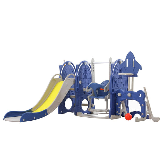 Toddler Slide And Swing Set, Kids Indoor And Outdoor Playground Combination For Boys & Girls (8 In 1 - Dark Blue)