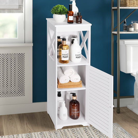 Waterproof Bathroom Cabinets,White Bathroom Storage Shelf Organizer Cupboard With Daily Use Layer And 1 Cupboard Door