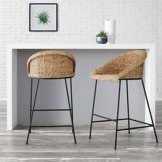 Woven Hyacinth Bar Stool With Low Back