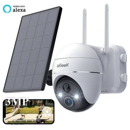 360 View Ptz Solar Security Cameras Wireless Wifi Outdoor, Pir Motion Detection, 2k/3mp Spotlight, Color Night Vision, Battery Powered Outdoor Solar