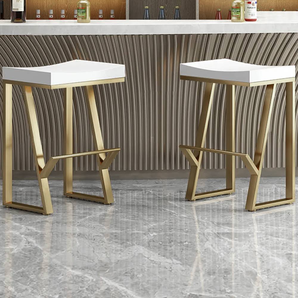 25.6 Modern White Solid Wood Bar Stool Backless With Golden Footrest