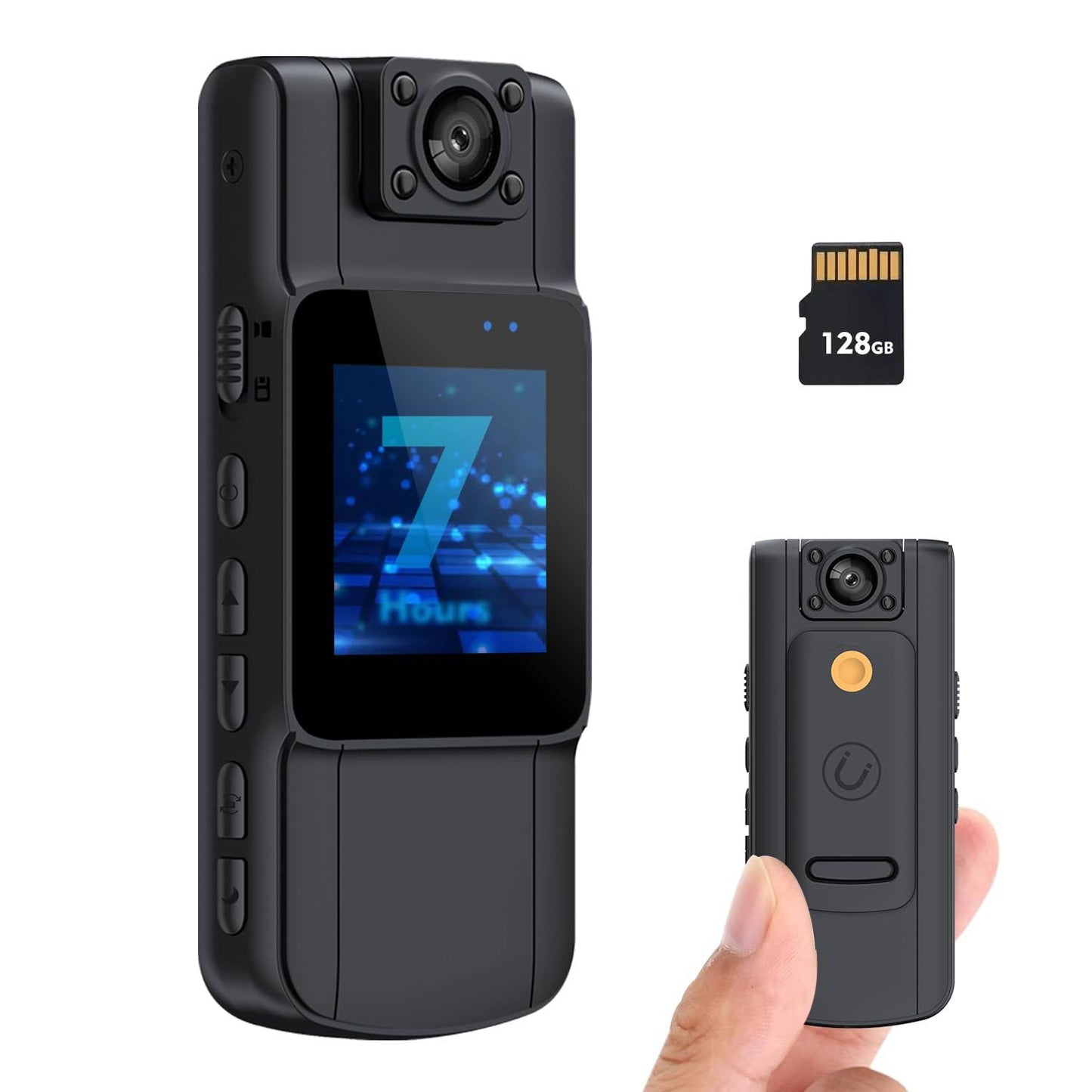 128gb Wifi Body Camera With Audio And Video Recording - 2k 1440p Waterproof Body Cam For Law Enforcement With 180° Rotatable Lens, Night Vision