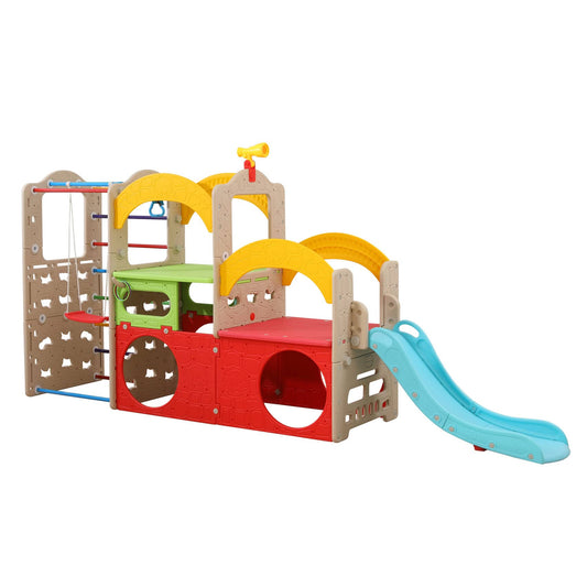 10 In 1 Indoor Playground, Jungle Gym Playset With Slide, Climbing Wall, Ladder, Swing, Basketball, Hanging Rings For Home And Daycare (Mixed