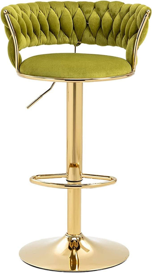 360 Velvet Swivel Bar Stools With Low Back & Footrest