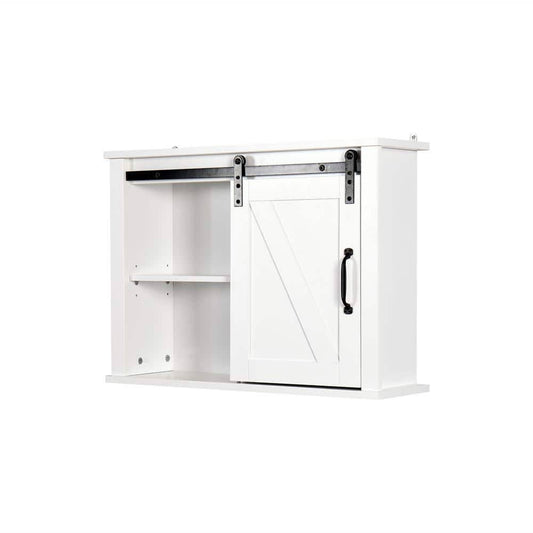 27.16 In. W X 7.8 In. D X 19.68 In. H White Wood Bathroom Wall Storage Cabinet With Barn Door