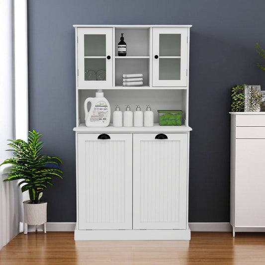 Tilt-Out Dirty Laundry Basket Tall Bathroom Cabinet-White