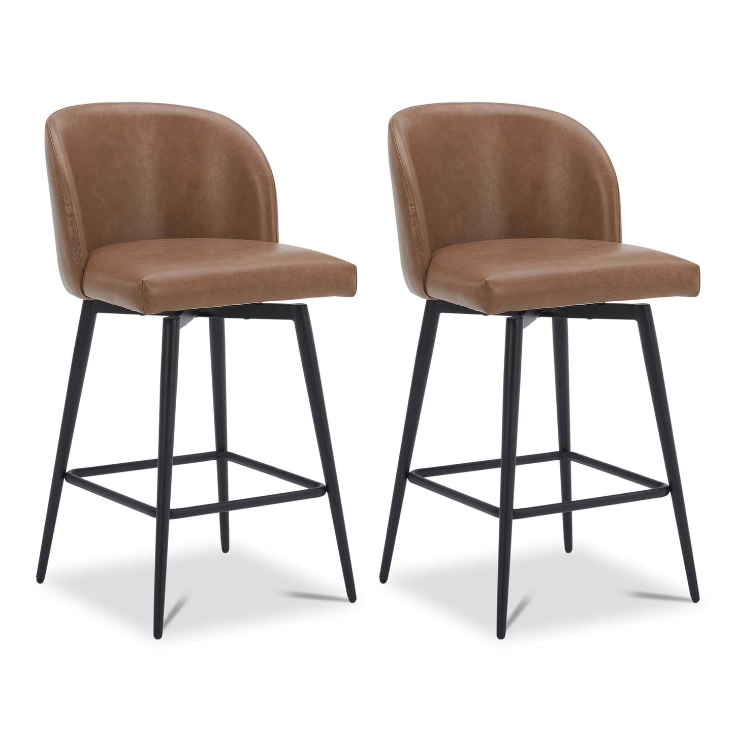 Swivel Counter Stool, Faux Leather / Saddle Brown / Set Of 2