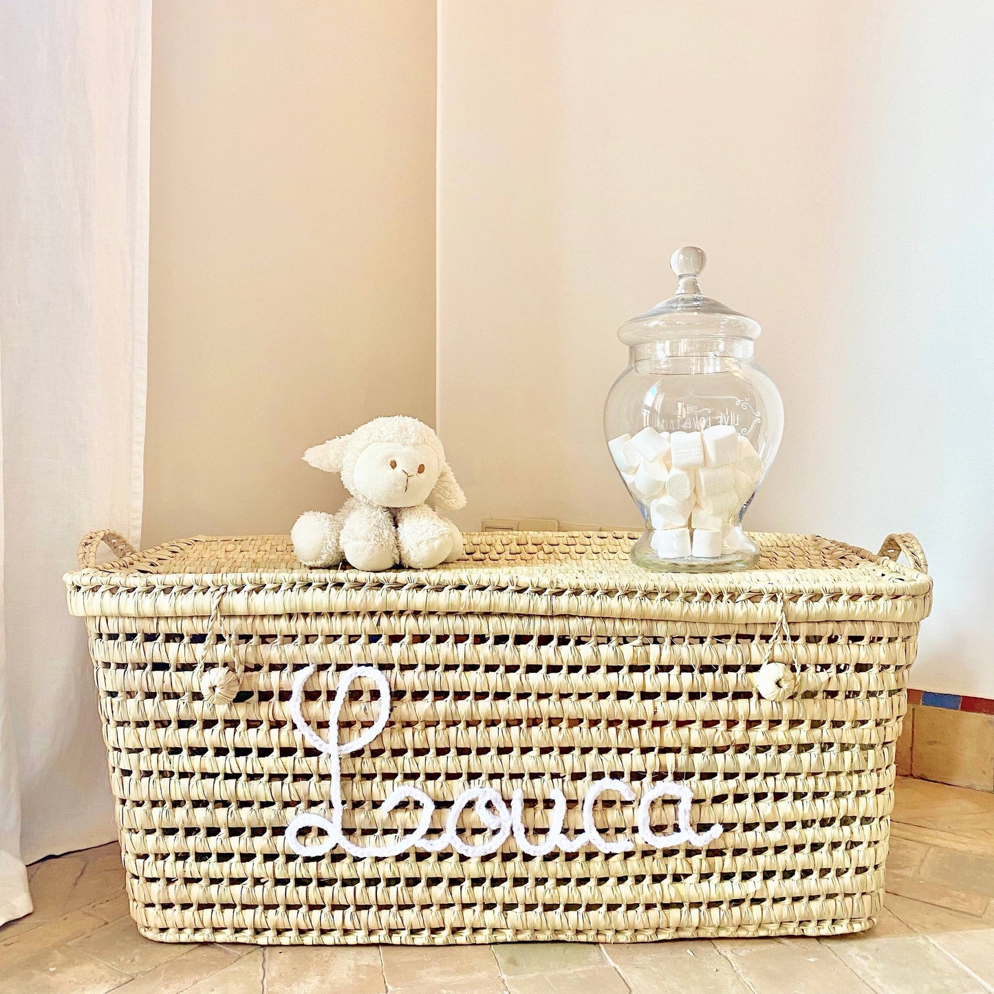 Wicker Storage Trunk, Storage Chest To Personalize In Palm Leaves, Toy Chest