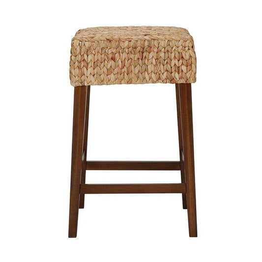 Walnut Finish Backless Counter Stool With Woven Seat