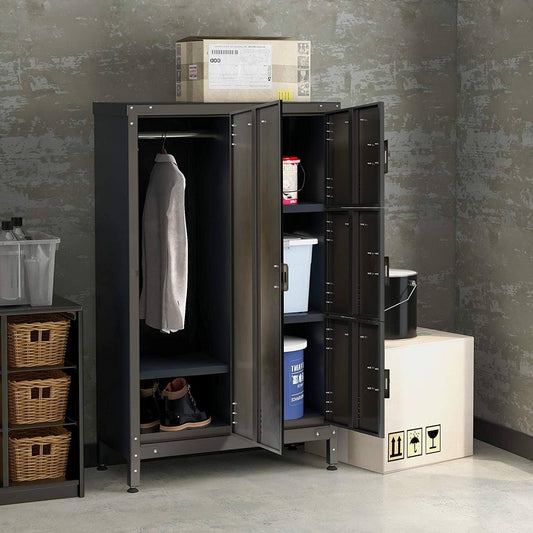 4 Door Metal Storage Cabinet With Lockable Doors - Retro Grey - No Drawers