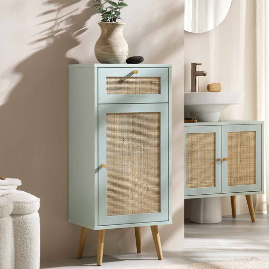 Woven Rattan 1-Door Bathroom Cabinet, Mint - Daals - Bathroom Cabinets