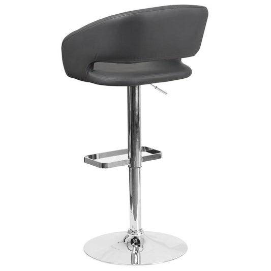 Vinyl Adjustable Height Barstool With Rounded Mid-Back  Upholstery