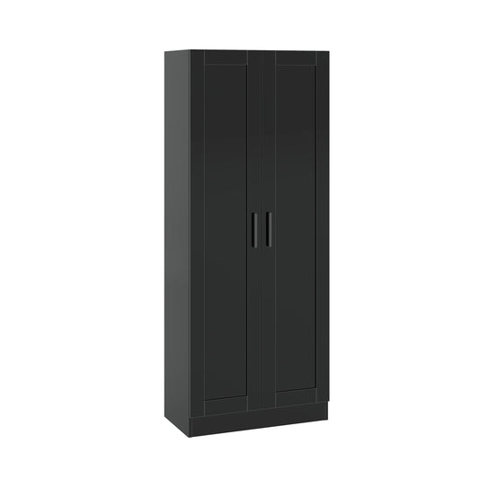 Wooden Storage Cabinet, Narrow Pantry Cabinets Free Standing Tall Storage Cabinet With 2 Doors And Shelves (Black)