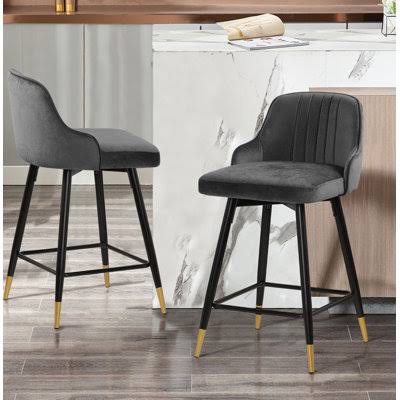 Swivel Velvet Counter & Bar Stool Everly Quinn Upholstery