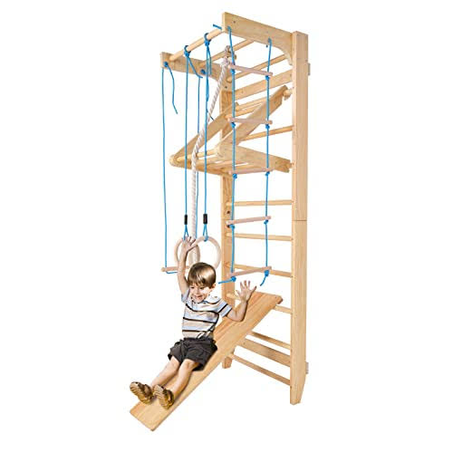 Wooden Swedish Wall Ladder Stall Bars Set Kids Gymnastic Wall Gym