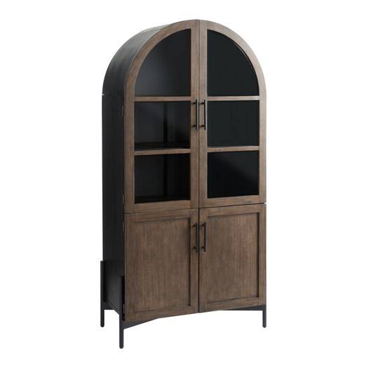 Vintage Walnut And Charcoal Black Arch Display Cabinet By