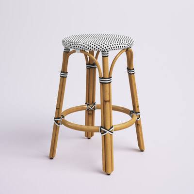 Wicker/Rattan Bar & Counter Stool Seat Color / Frame Color: White/Black Dot/ Natural Frame, Seat Height: Counter Stool (24 Seat Height)