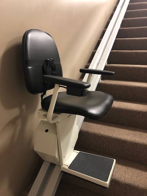 Warranty Stair Lift Right Side From Bottom Looking Up / Brown