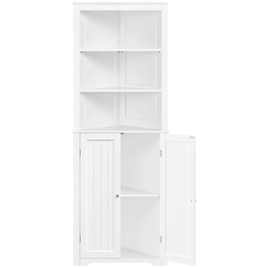 Tall Corner Cabinet With Adjustable Shelves, Freestanding Storage Cabinet With Double Doorsfor Bathroom Living Room, 64.5 In H