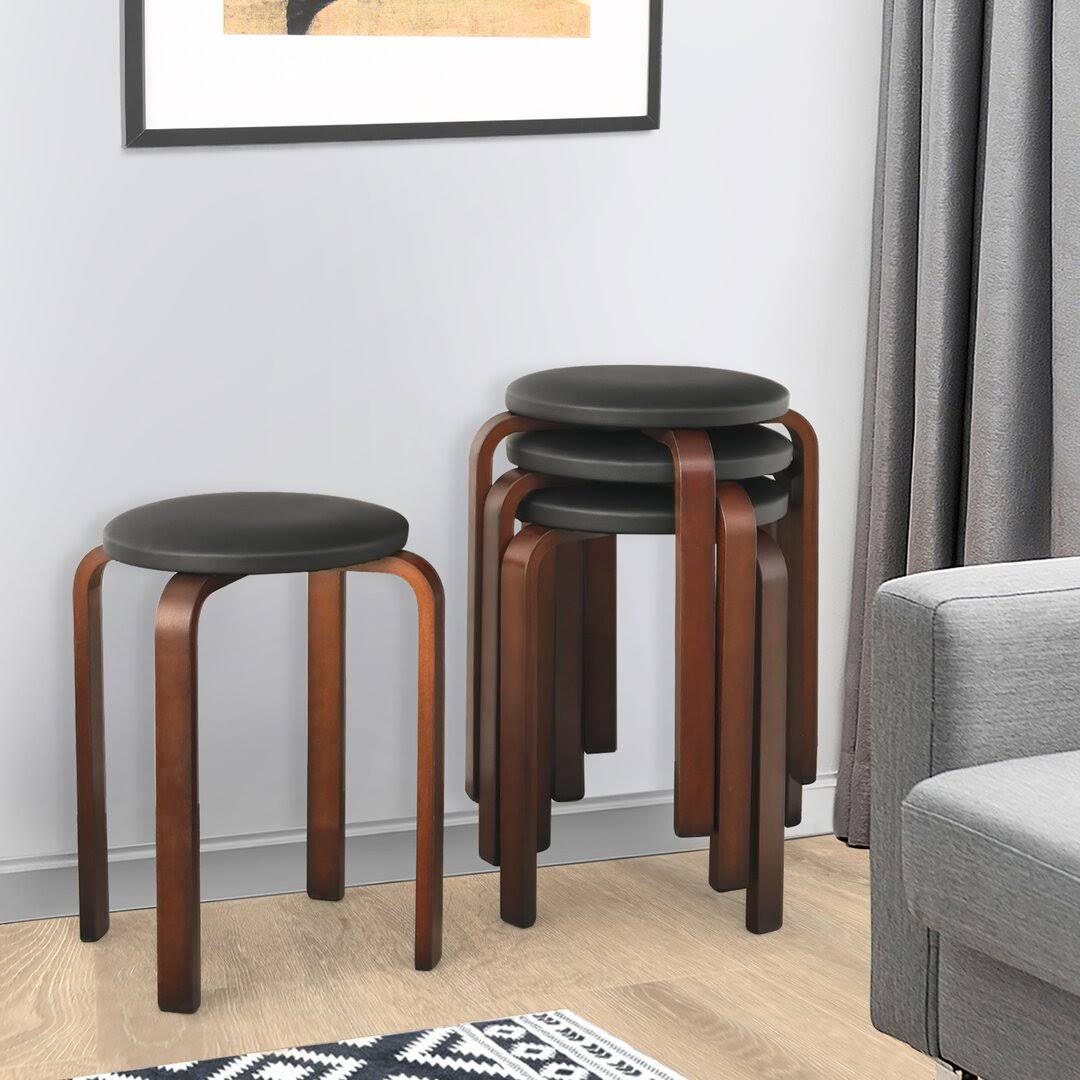 Wood 18.5 Short Stool George Oliver Upholstery