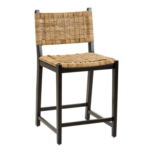 Wood And Rattan Counter Stool By