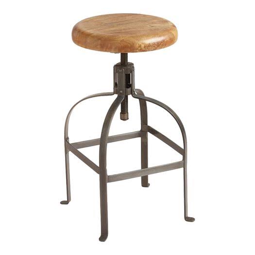 Wood And Metal Adjustable Swivel Stool By