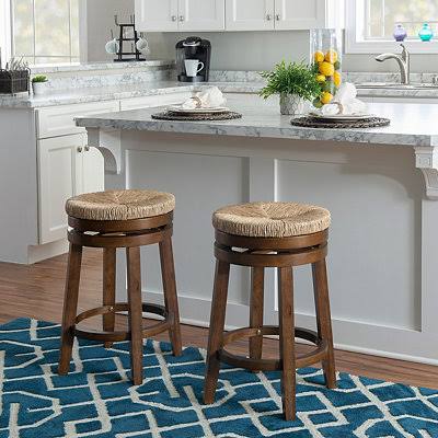 Woven Seagrass Walnut Wood Swivel Counter Stool