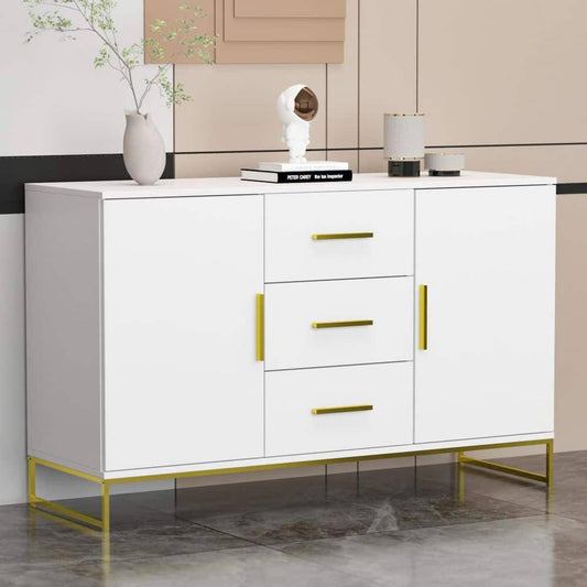 White Storage Accent Cabinets With 3 Drawers And 2-Cabinets