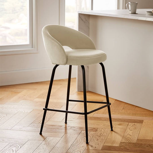 Velvet Fabric Counter Stool With Rounded Back Cushion