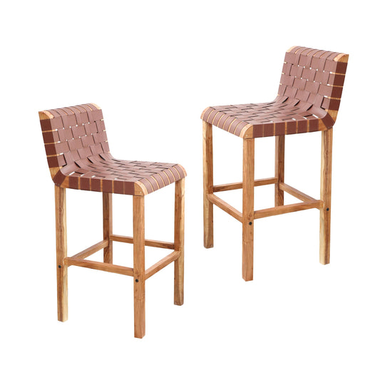 30 Wood And Woven Leather Barstools