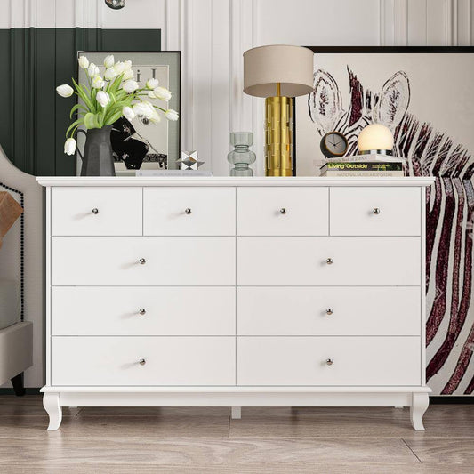 10-Drawers White Wood Chest Of Drawer Accent Storage Cabinet Organizer 55.1 In. W X 15.7 In. D X 35.4 In. H