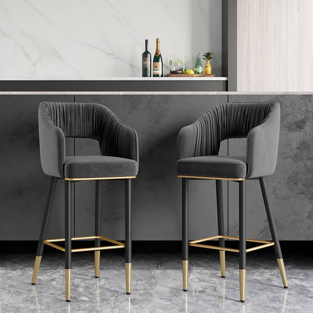 Velvet Bar Stool With Back Footrest