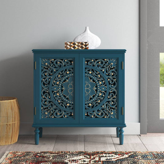 32 Tall 2-Door Openwork Carving Accent Cabinet With Solid Wood Legs Langley Street