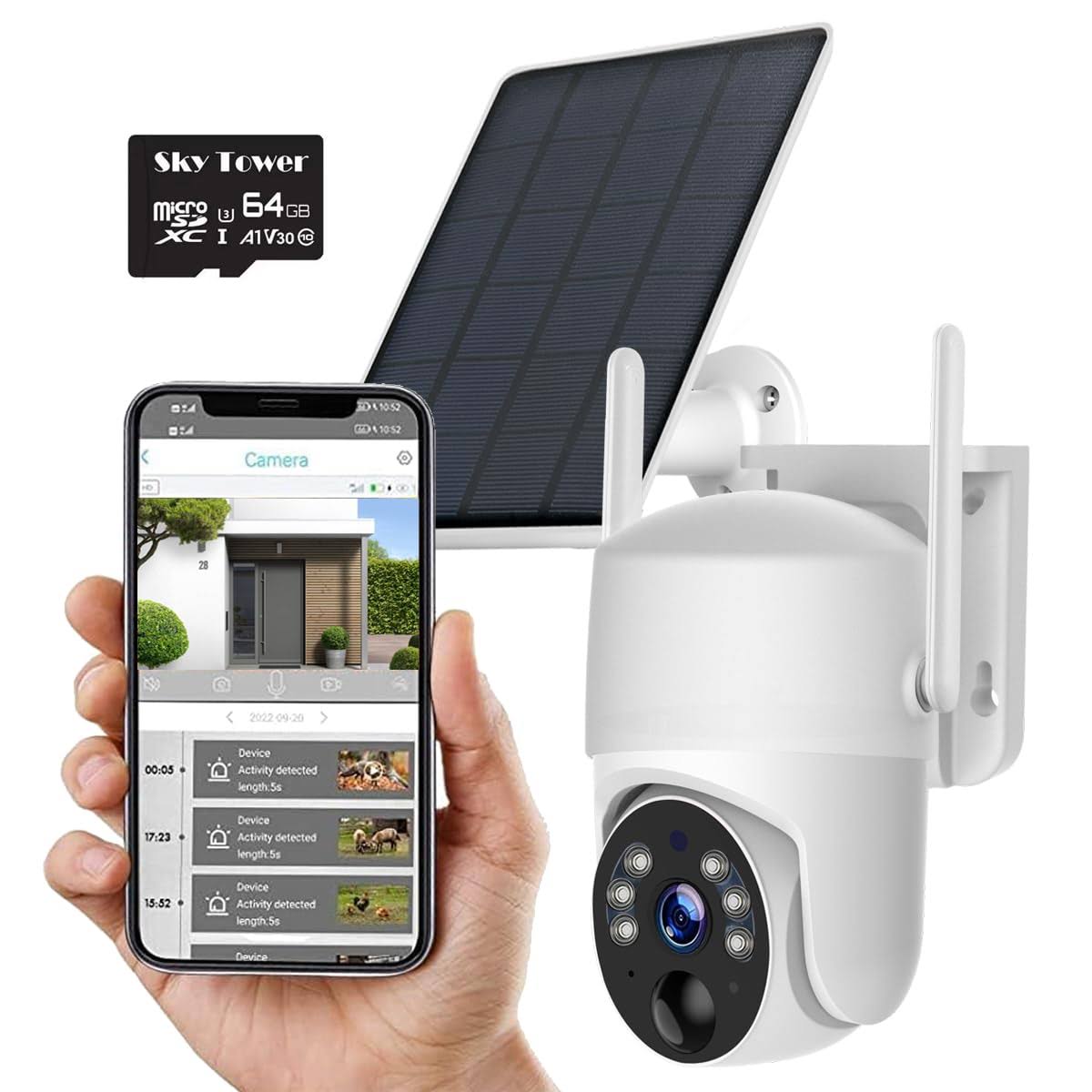 2k Solar Security Camera Outdoor, Wireless Wifi Ptz Pan Tilt 360° View Spotlight, Ai Motion Detection And Siren, Color/Ir Night Vision, 2-Way Talk,