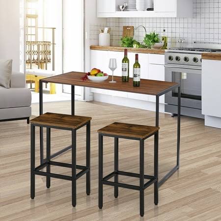 24.5 Inch Counter Bar Stool Set Of 2 Industrial Mdf Bar Chairs W/Footrest Home Kitchen Rustic