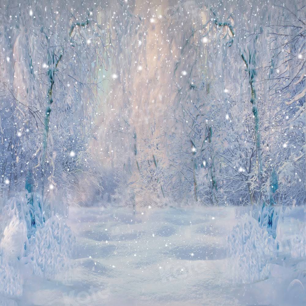 Winter Snow Forest Dusk Backdrop For Photography, 6.5x6.5ft(2x2m)